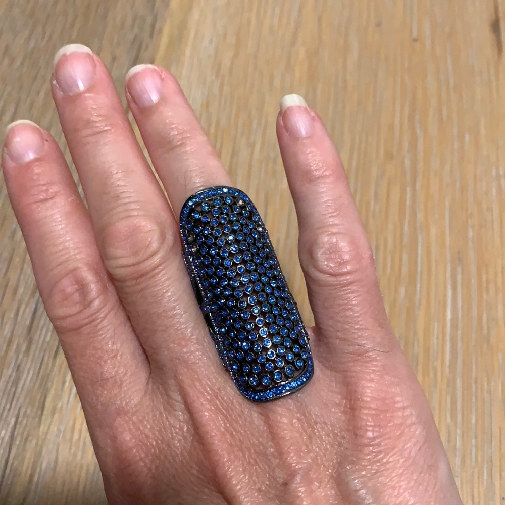 Blue rhinestone long ring